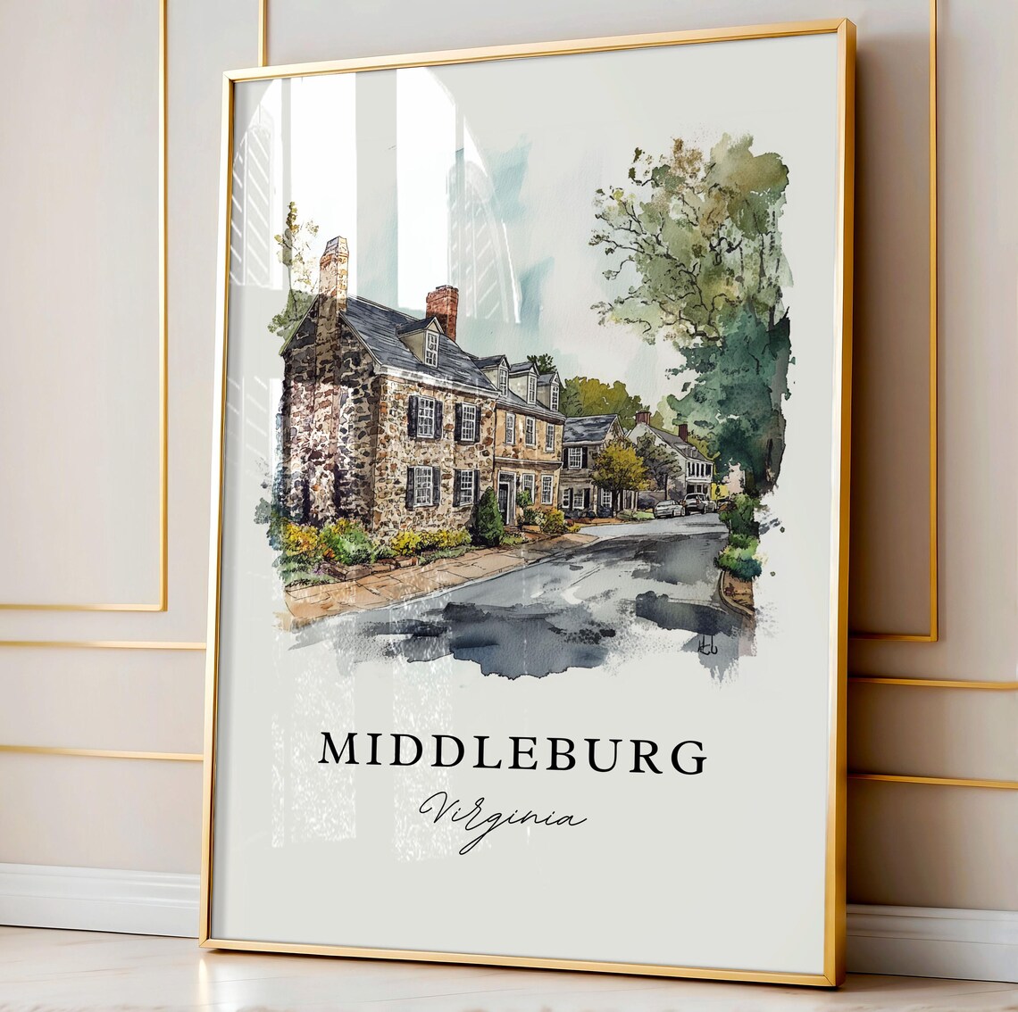 Middleburg Virginia Stone House Street Watercolor Travel Poster - Image 4