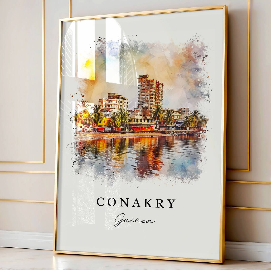 Conakry Guinea Waterfront Cityscape Watercolor Travel Poster - Image 5