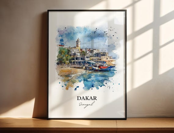 Dakar Wall Art Senegal Print Watercolor Gift Travel Poster Housewarming