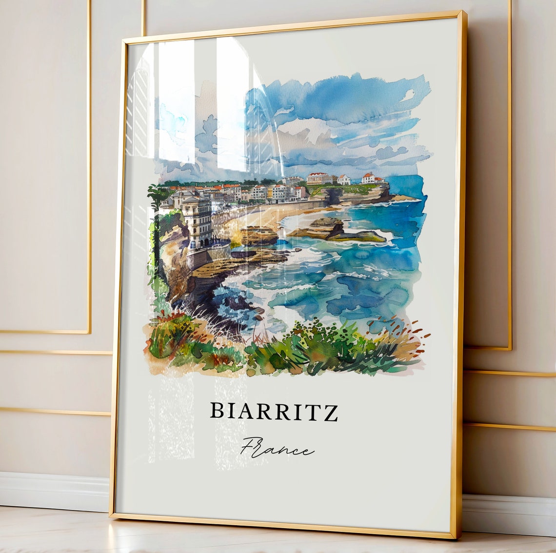 Biarritz France Basque Coast Beach Watercolor Coastal Travel Poster - Image 4