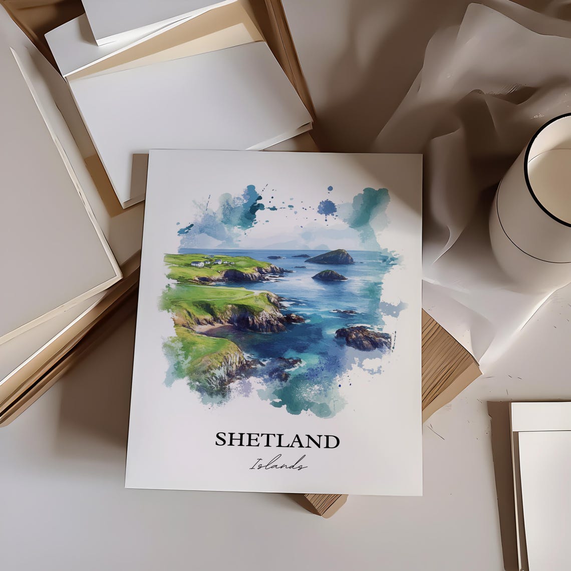Shetland Islands Scotland Watercolor Cliffs Coastline Poster - Image 2