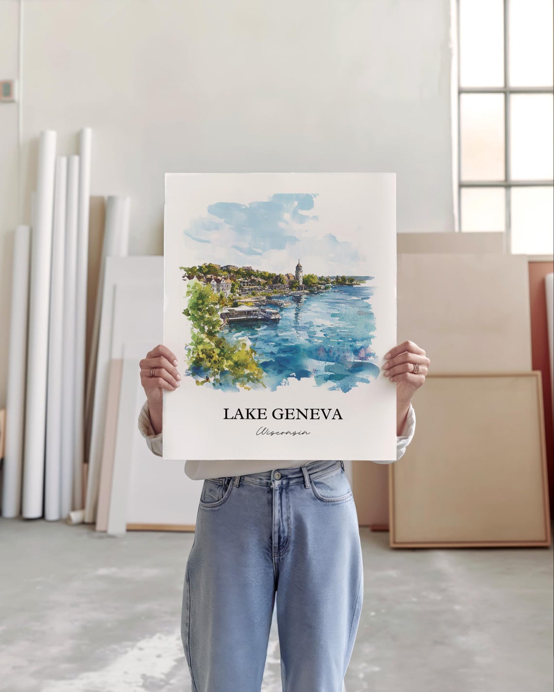 Lake Geneva Wisconsin Waterfront Resort Town Watercolor Poster - Image 5