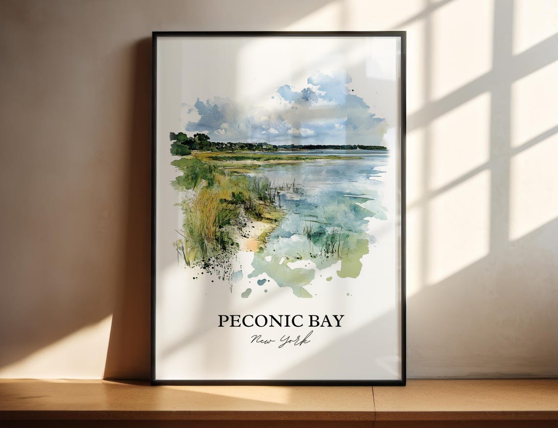Peconic Bay New York Marsh Shoreline Watercolor Nature Poster