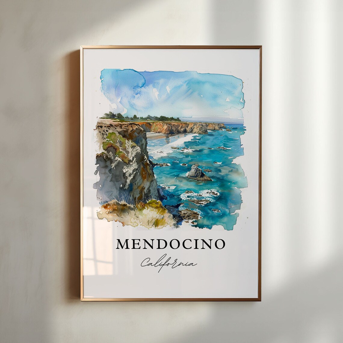 Mendocino Watercolor Travel Poster, California