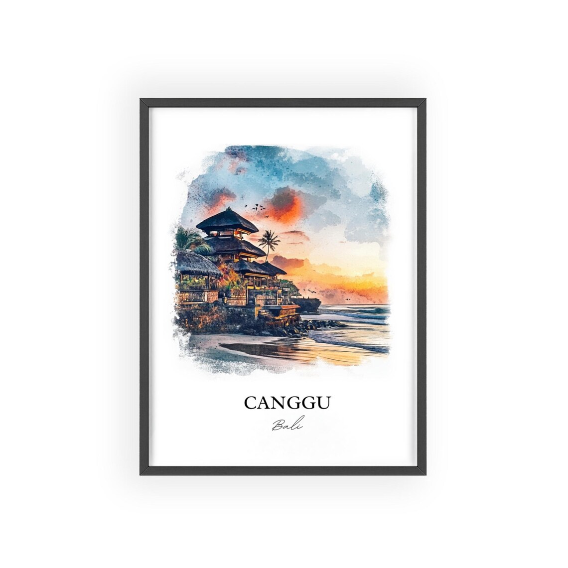 Canggu Bali Watercolor Sunset Beach Temple Golden Glow Poster - Image 2