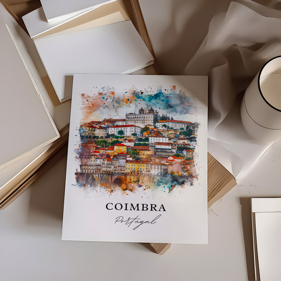 Coimbra Portugal Watercolor Travel Poster, Art Print - Image 6