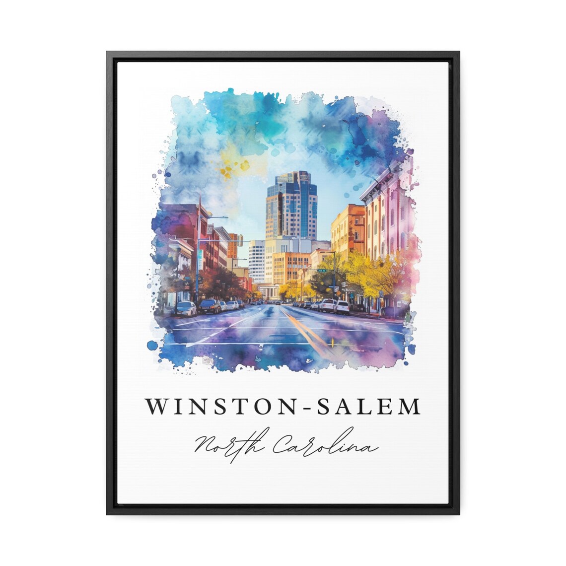Winston-Salem North Carolina Downtown Street Watercolor Poster - Image 3