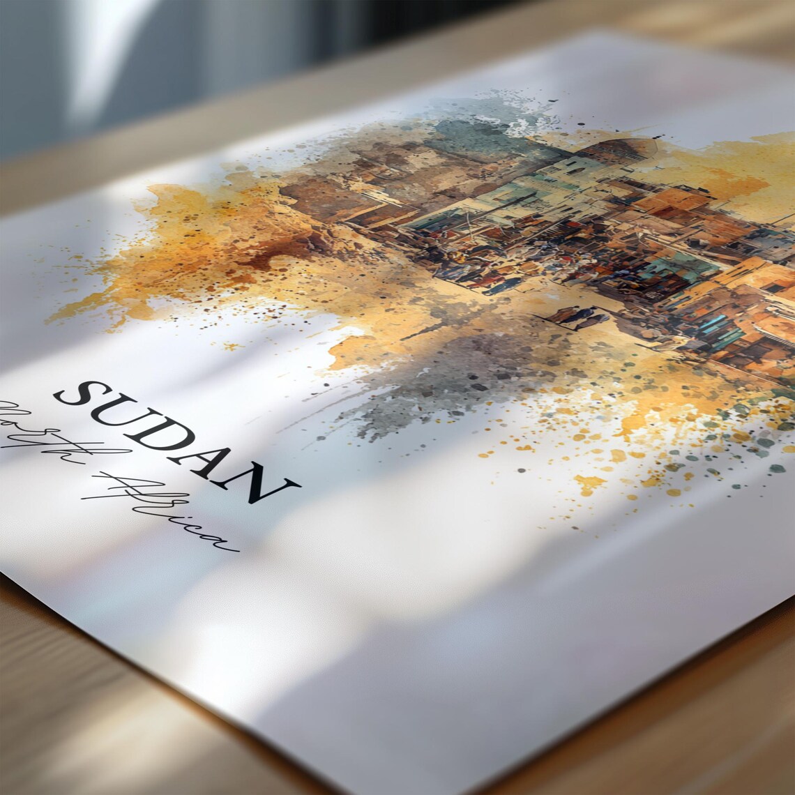 Sudan North Africa Ancient Desert Town Watercolor Travel Poster - Image 6