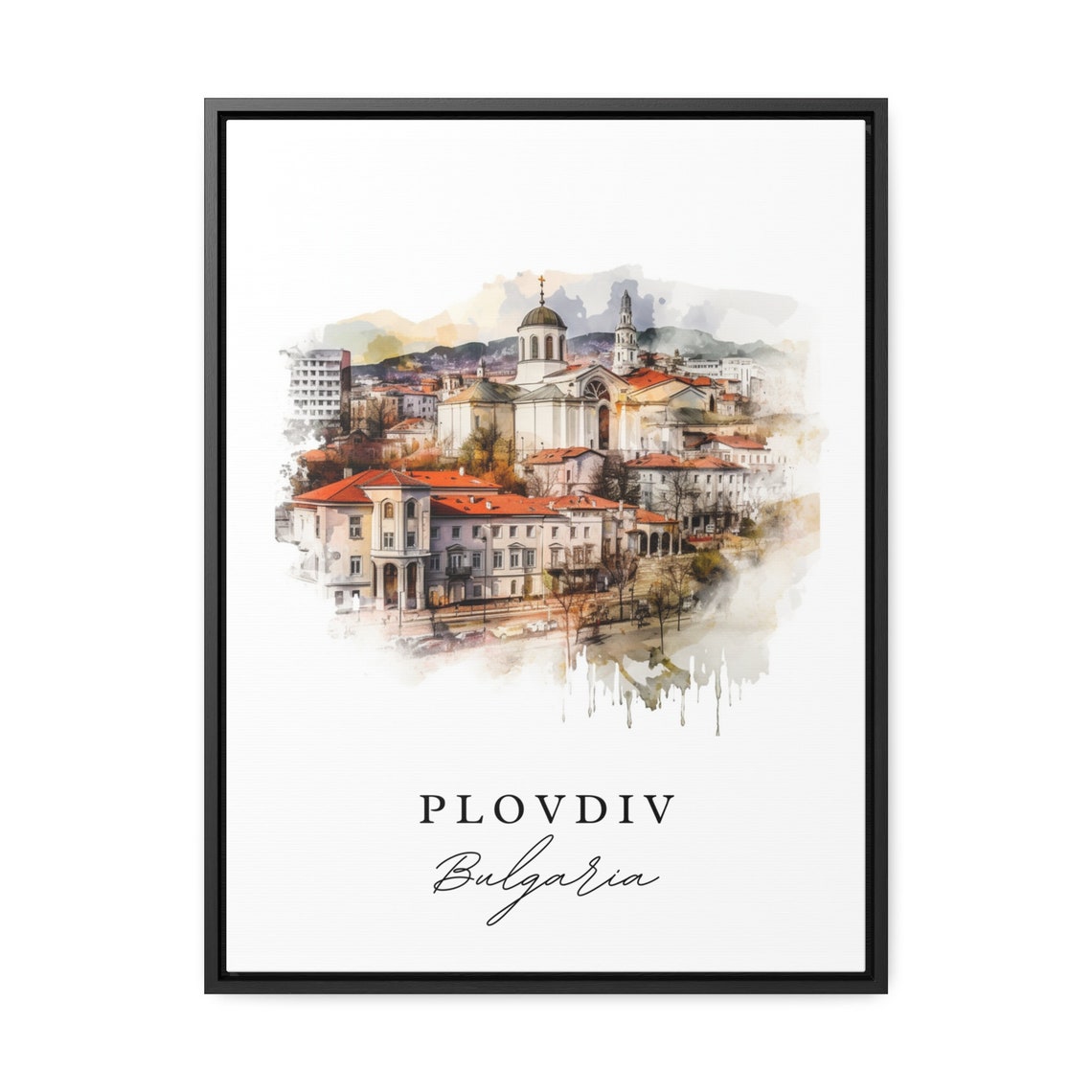 Plovdiv Bulgaria Watercolor Historic Old Town Scene Travel Poster - Image 2