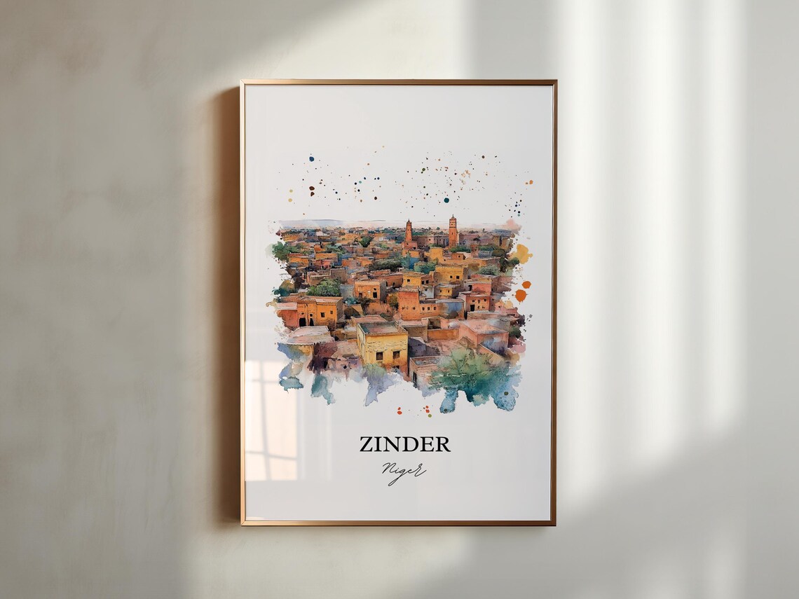 Zinder Niger Desert Town Minarets Watercolor Travel Poster Art - Image 6