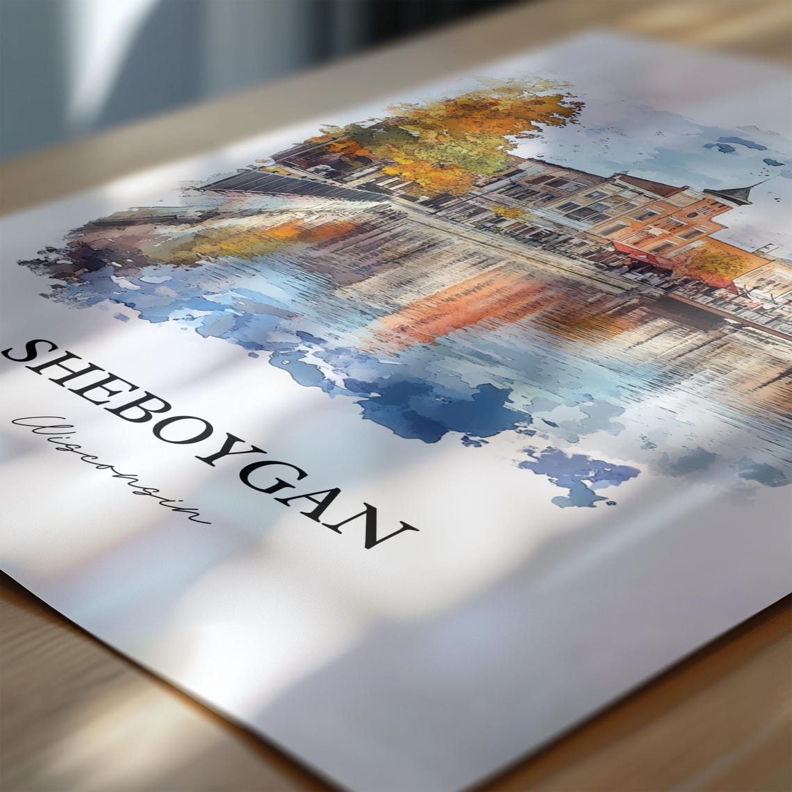 Sheboygan Wisconsin Watercolor Riverfront Downtown Autumn Trees Poster - Image 6