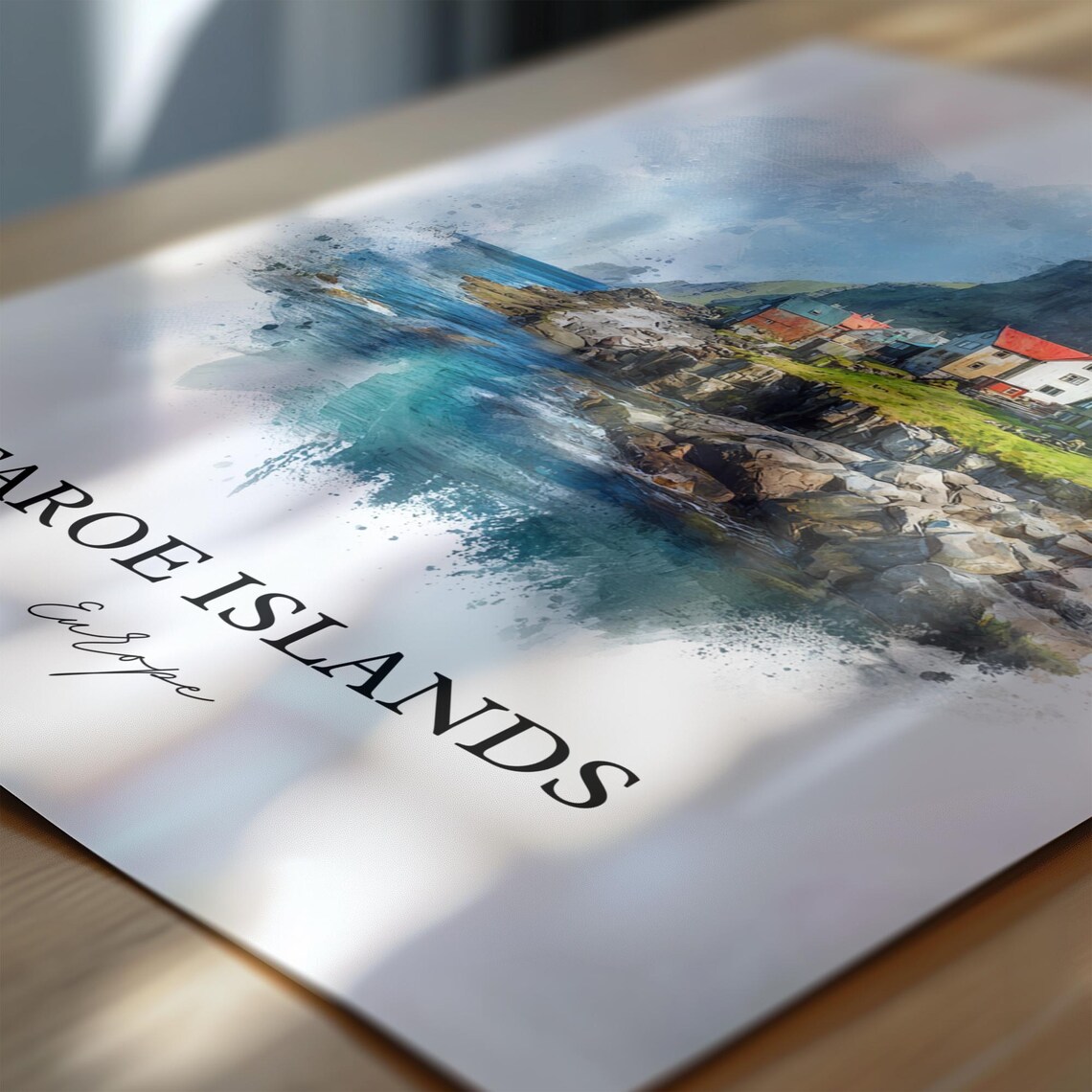 Faroe Islands Colorful Cliff Village Watercolor Europe Travel Poster - Image 6