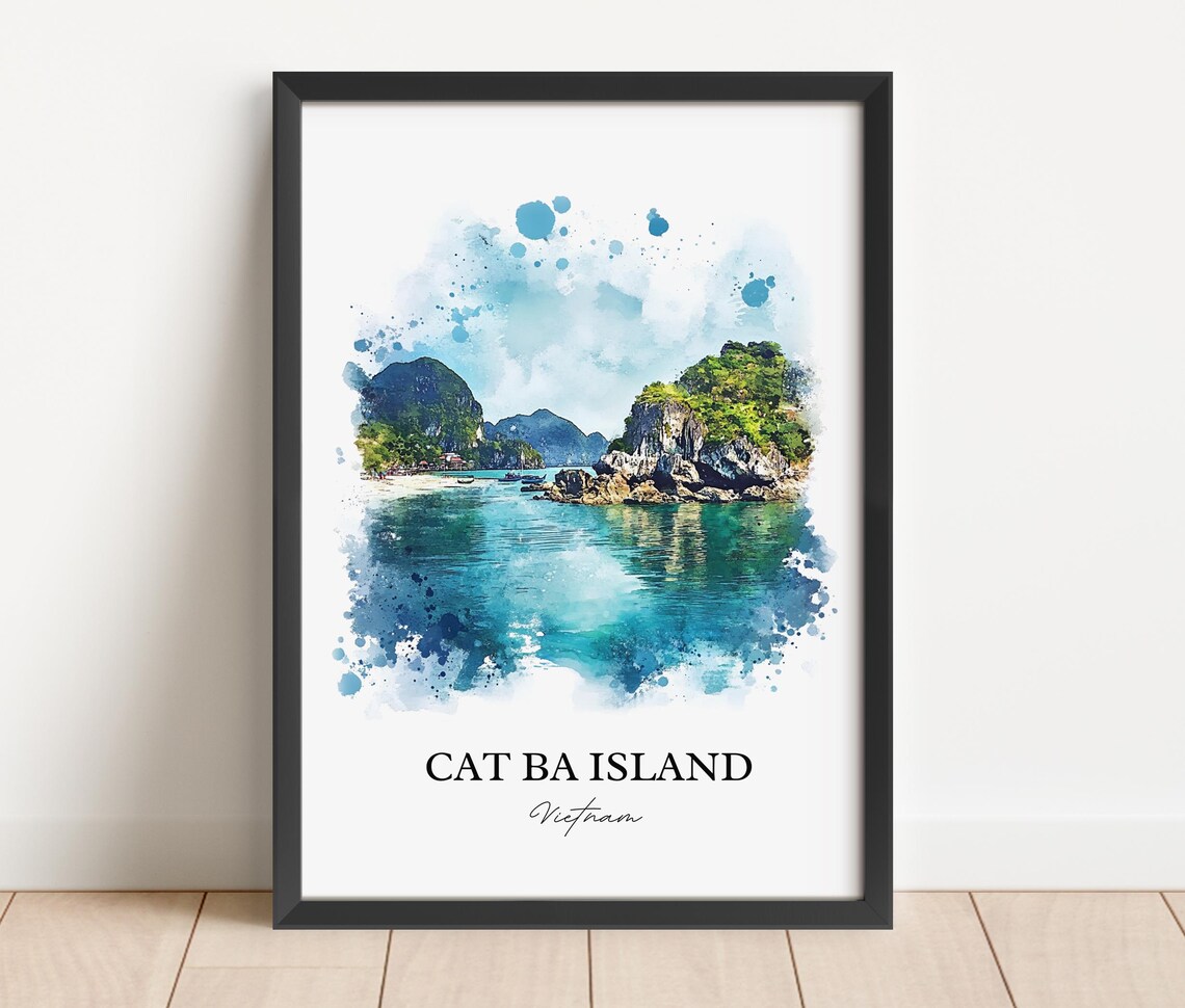 Cat Ba Island Vietnam Watercolor Art Turquoise Bay Karst Poster - Image 2