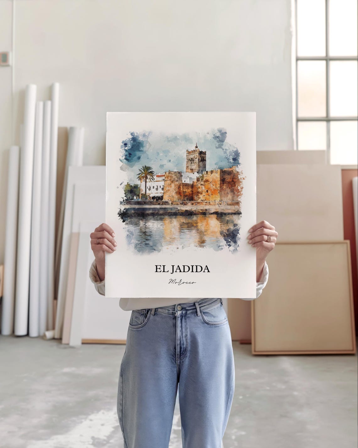 El Jadida Morocco Coastal Citadel Fortress Watercolor Poster - Image 6