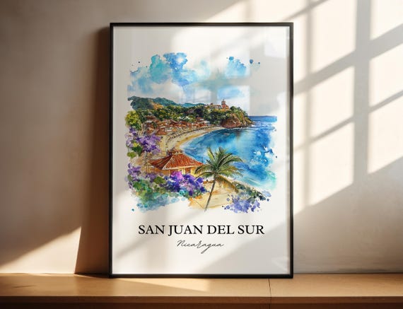 San Juan Del Sur Wall Art Maderas Beach Print Nicaragua Watercolor Gift Travel Poster Housewarming