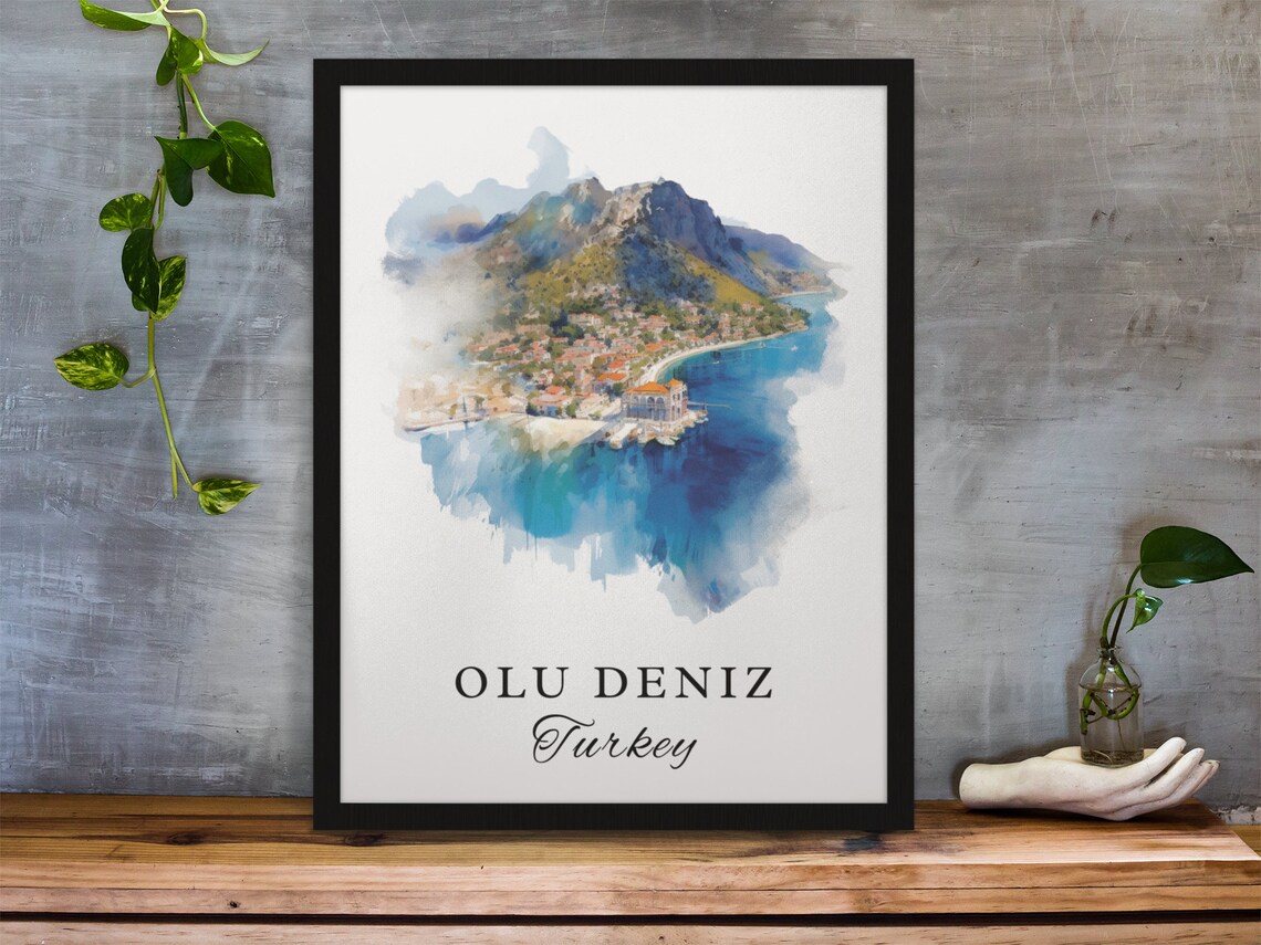 Olu Deniz Turkey Watercolor Turquoise Lagoon Coastal Sea Poster - Image 3