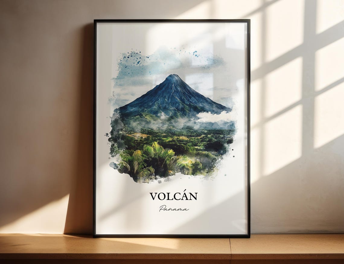 Volcan Panama Watercolor Volcano Jungle Mountain Landscape Poster