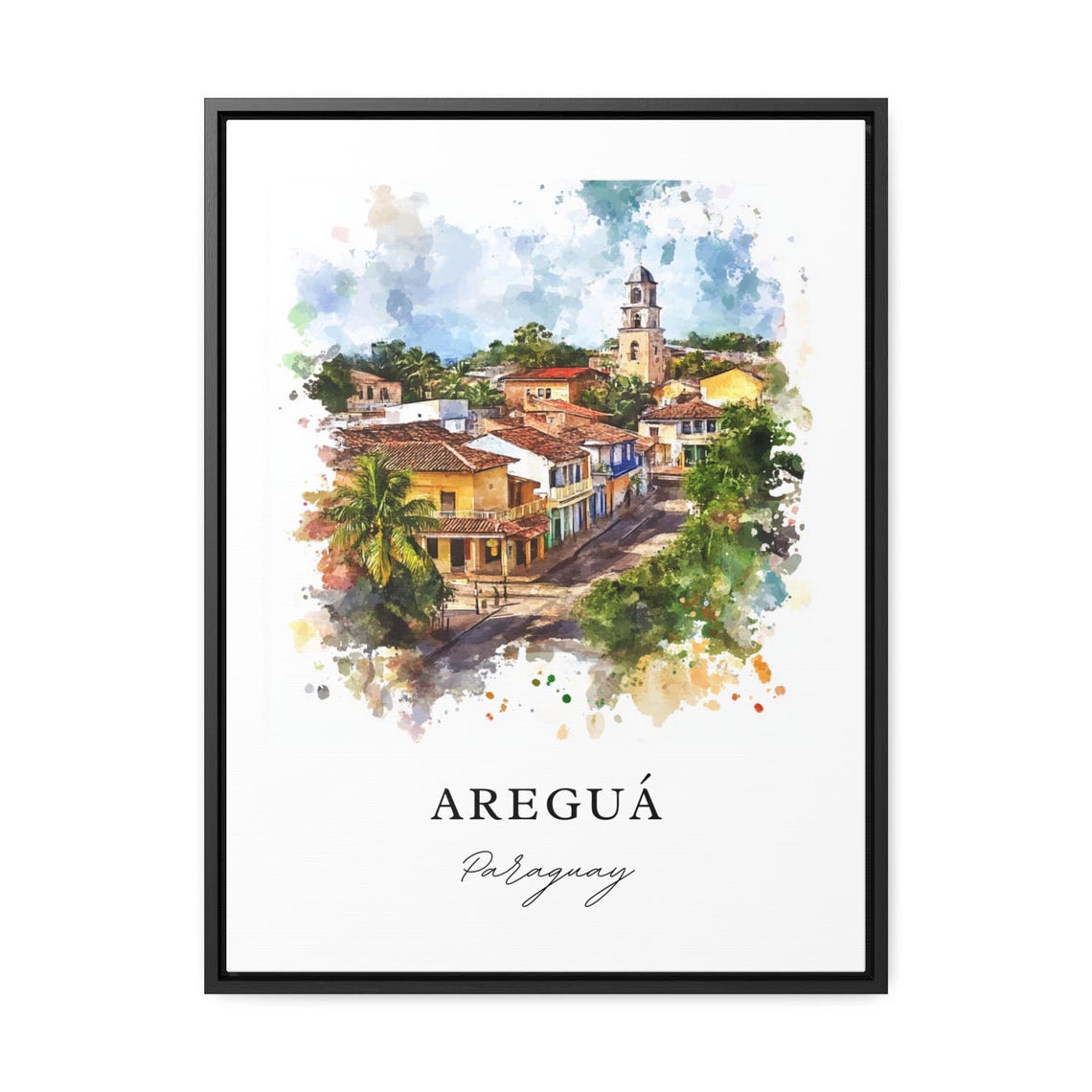 Aregua Paraguay Watercolor Colorful Colonial Street Scene Poster - Image 2