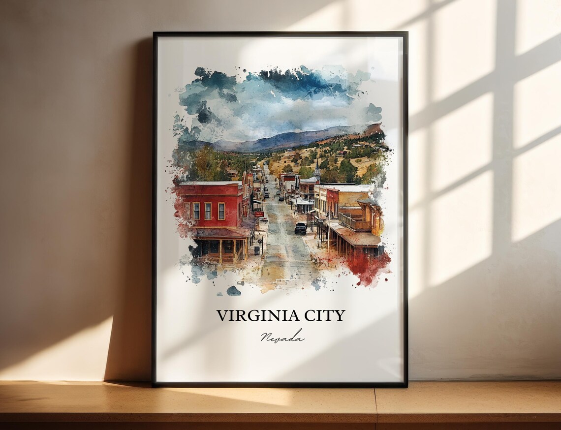 Virginia City Nevada Old West Main Street Scene Watercolor Poster