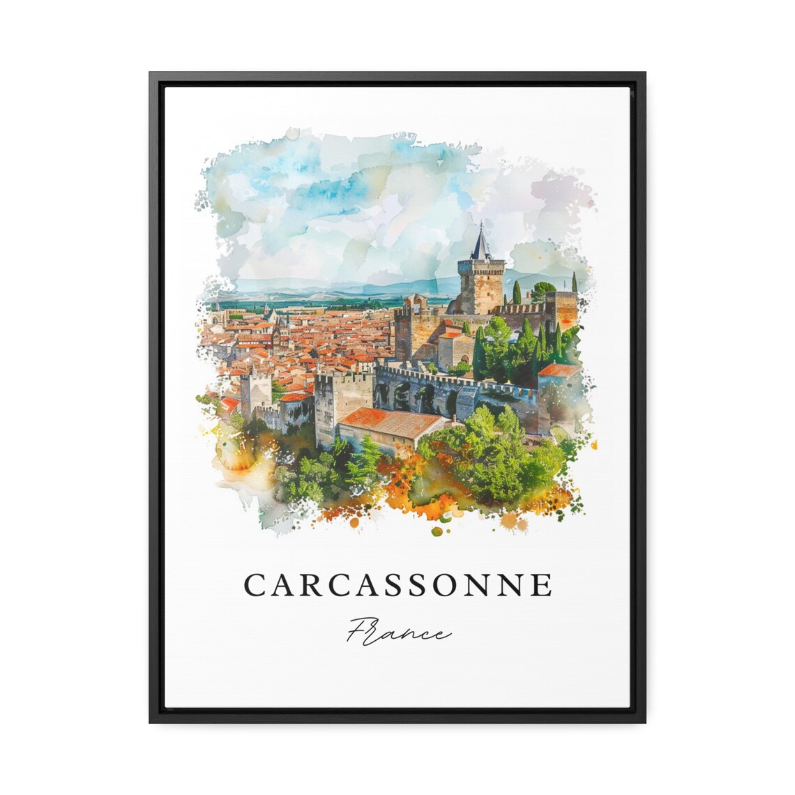 Carcassonne France Medieval Walled City Watercolor Castle Poster - Image 3
