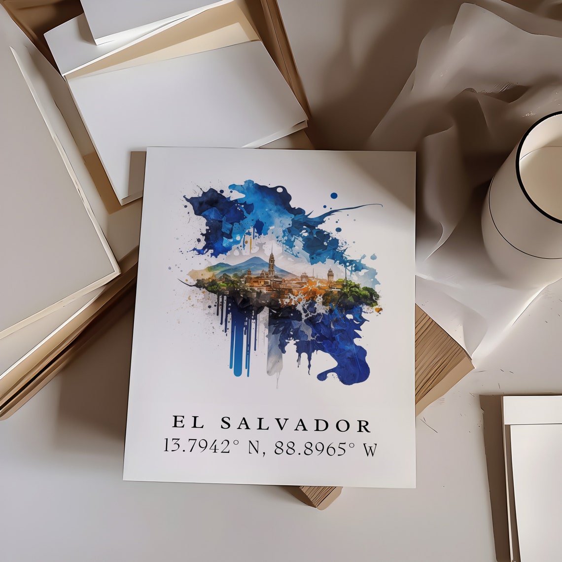 El Salvador Watercolor Travel Poster, Central America - Image 6