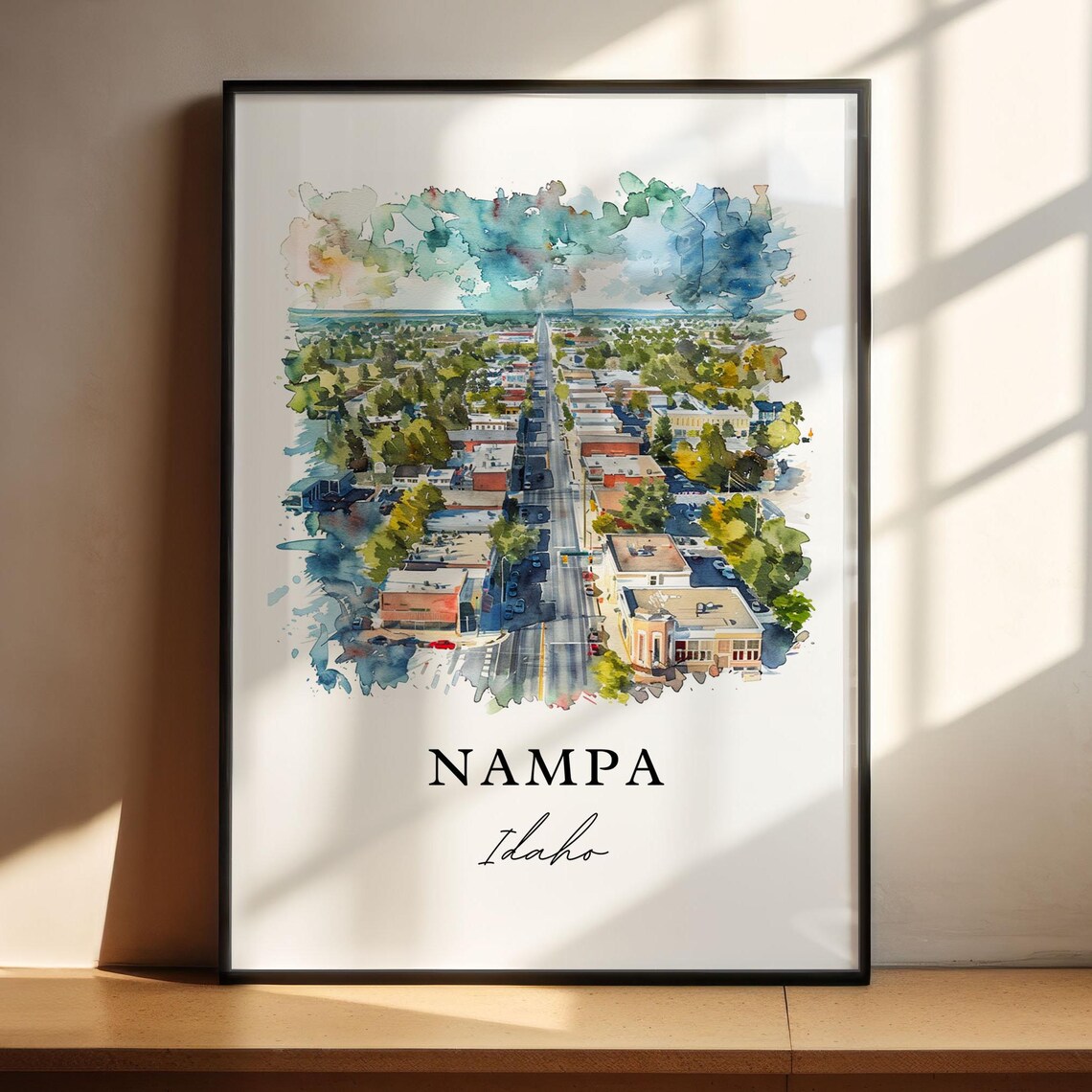 Nampa Idaho Watercolor Downtown Aerial Main Street View Poster - Image 4