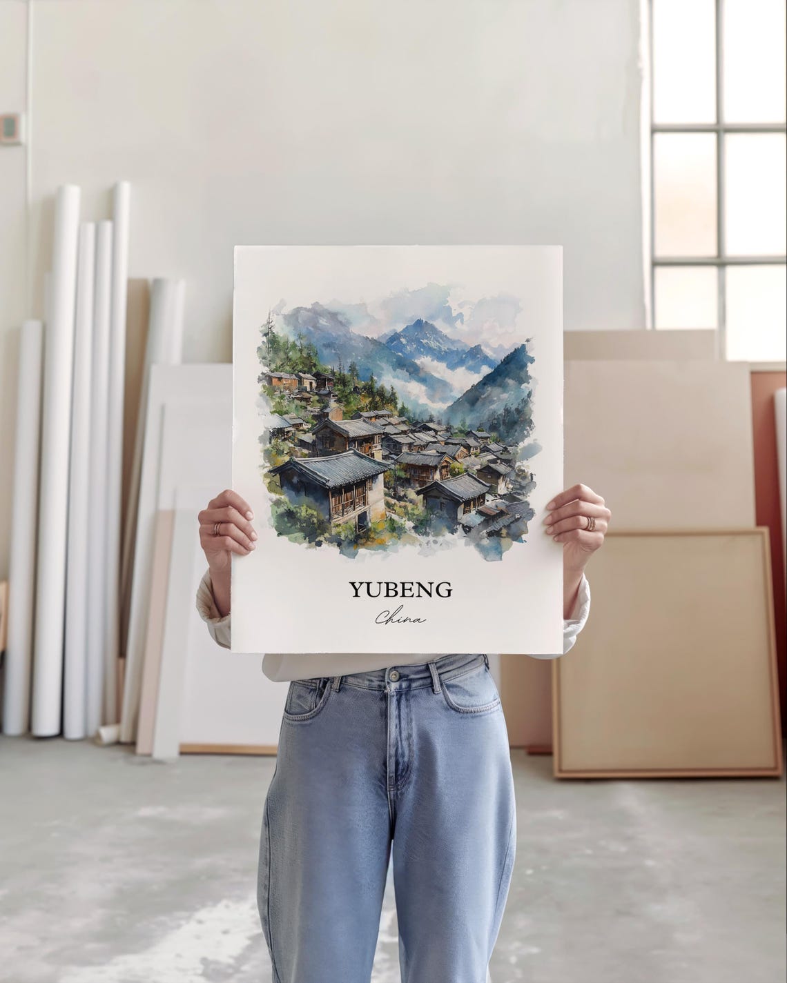 Yubeng China Watercolor Remote Alpine Mountain Village Poster - Image 5