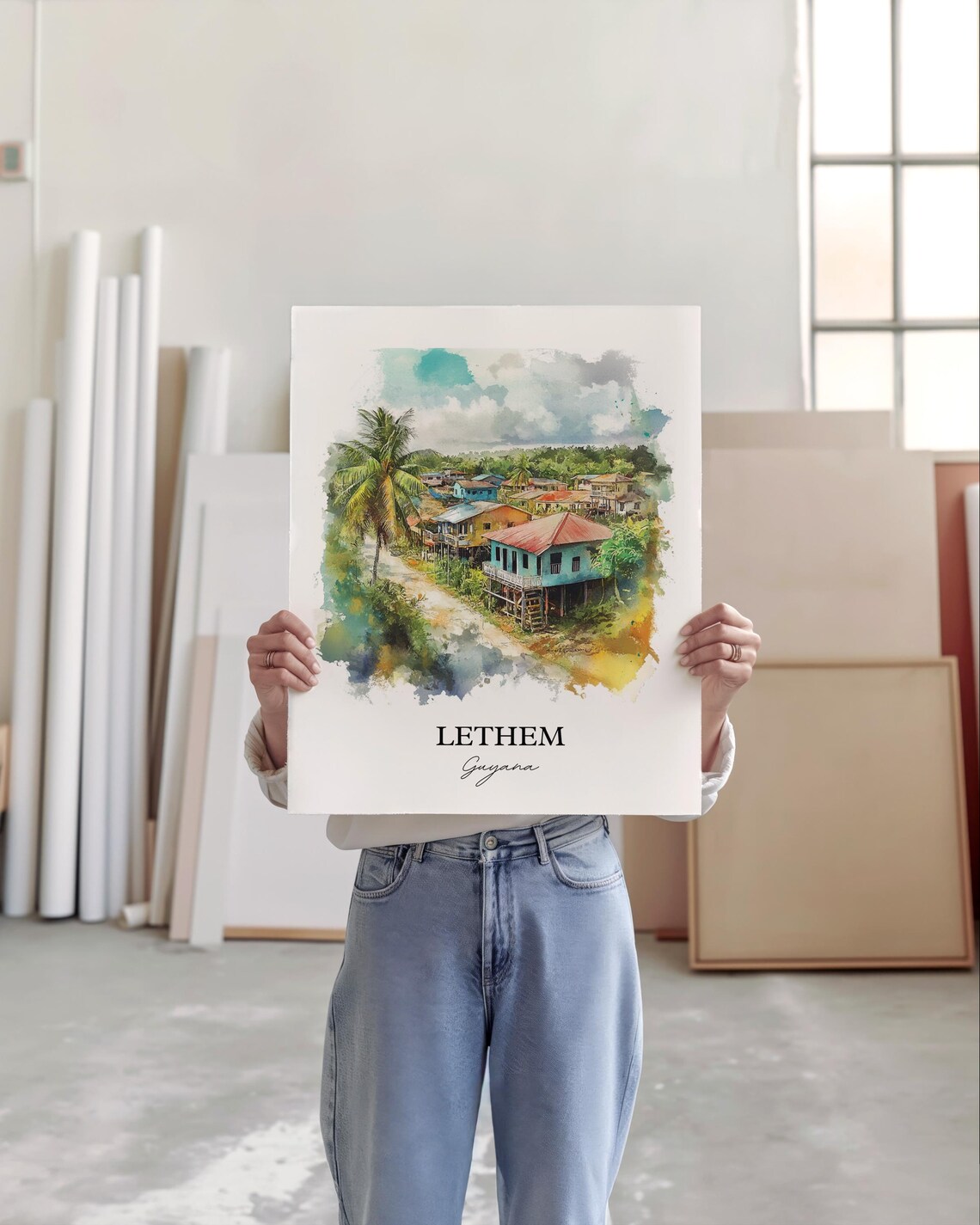 Lethem Guyana Watercolor Stilt Houses Village Tropical Poster - Image 6