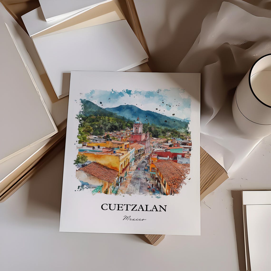 Cuetzalan Wall Art Puebla Mexico Print Watercolor Gift Travel Poster Housewarming - Image 2