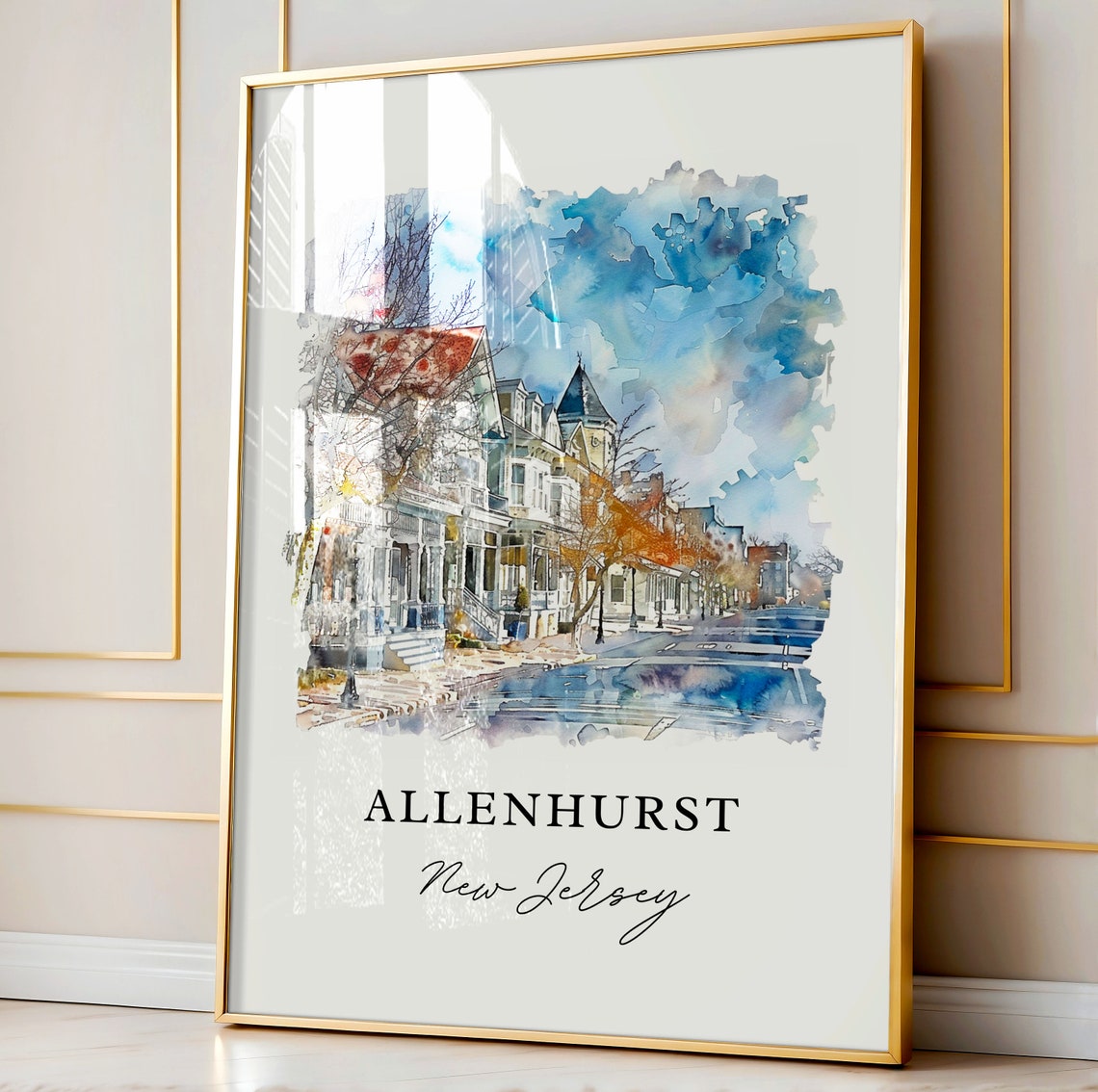 Allenhurst New Jersey Victorian Streetscape Watercolor Poster - Image 4