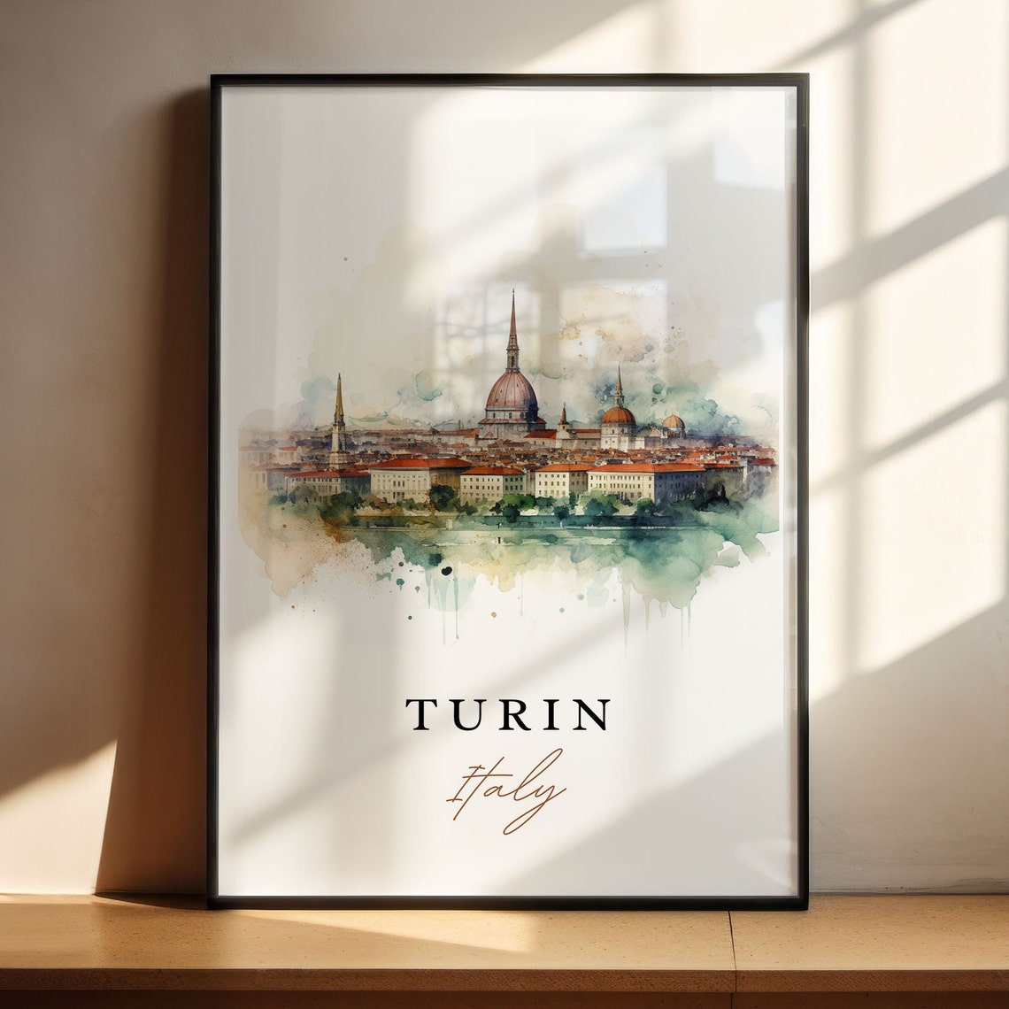 Turin Italy Historic City Skyline Domes Watercolor Travel Poster - Image 4