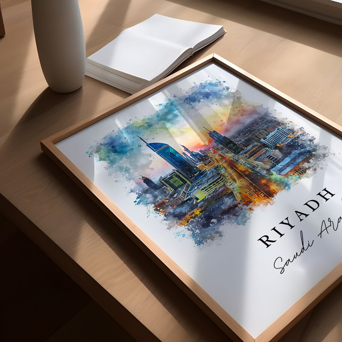 Riyadh Saudi Arabia Watercolor Sunset Skyline Kingdom Tower City Travel Poster - Image 5
