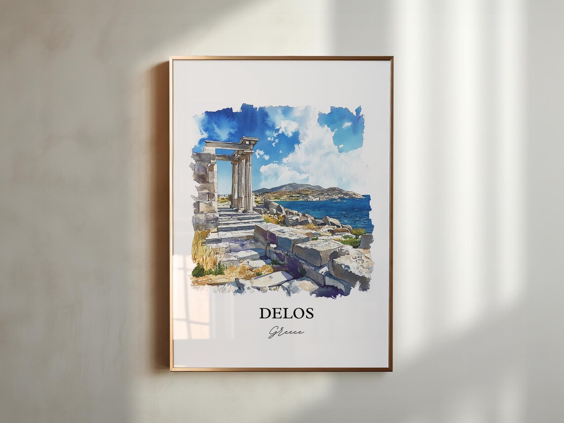 Delos Greece Ancient Ruins by the Sea Watercolor Travel Poster - Image 5