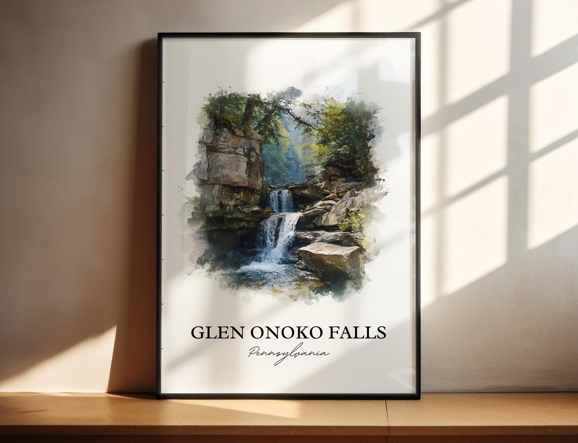 Glen Onoko Falls Pennsylvania Lehigh Gorge Cascade Watercolor Poster