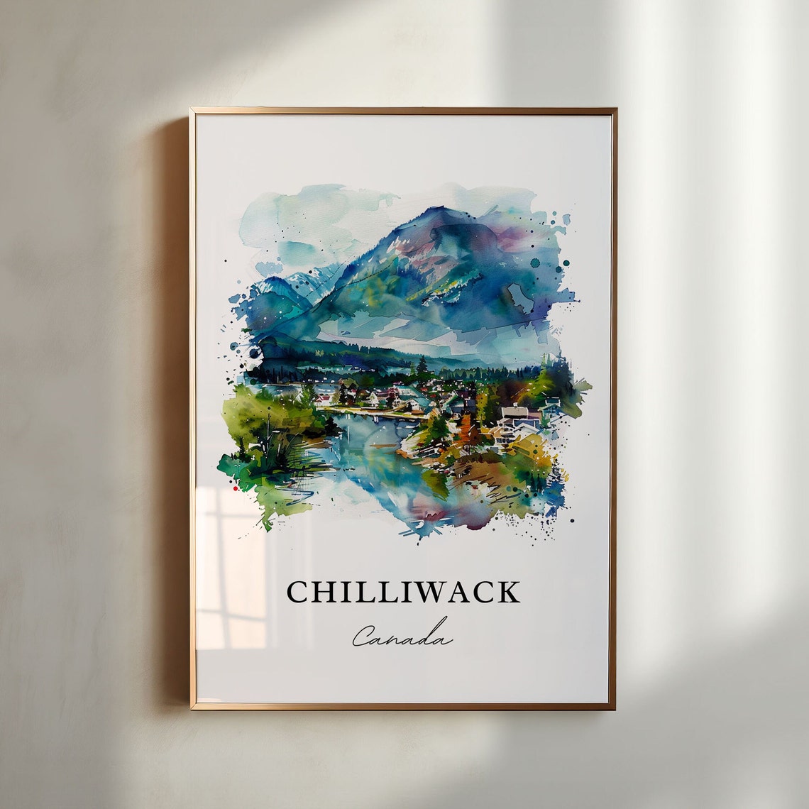 Chilliwack Canada Watercolor Mountain Lake Town Scenic Art Print