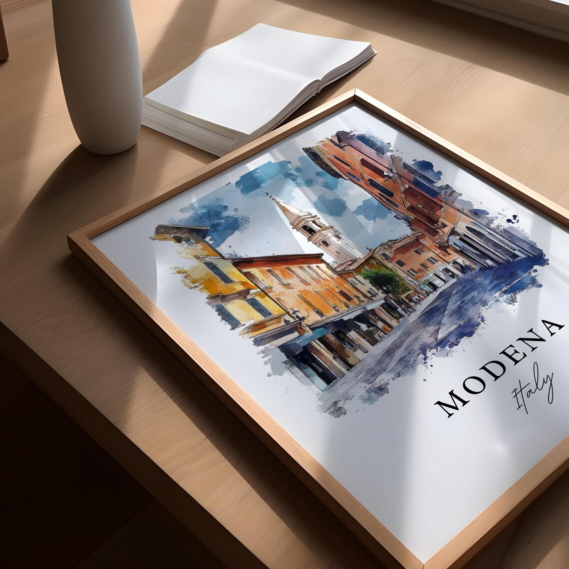 Modena Italy Historic Old Street Bell Watercolor Travel Poster - Image 5