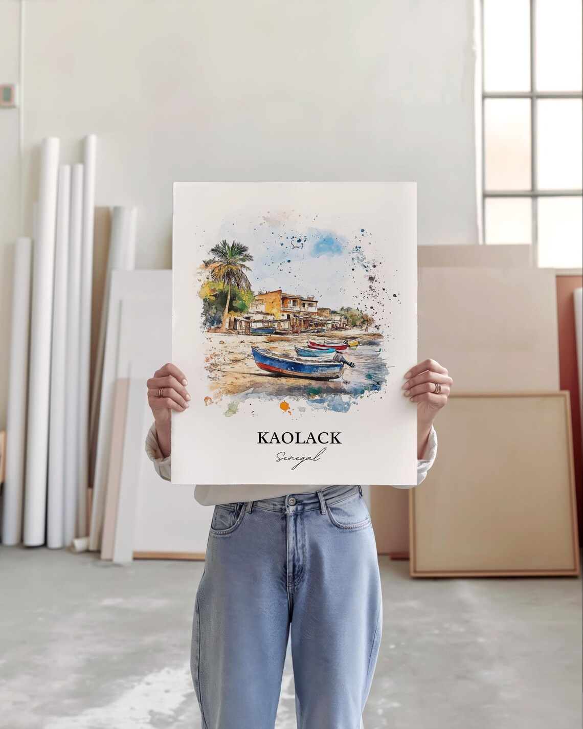 Kaolack Senegal Fishing Boats Beach Watercolor Travel Art Poster - Image 4