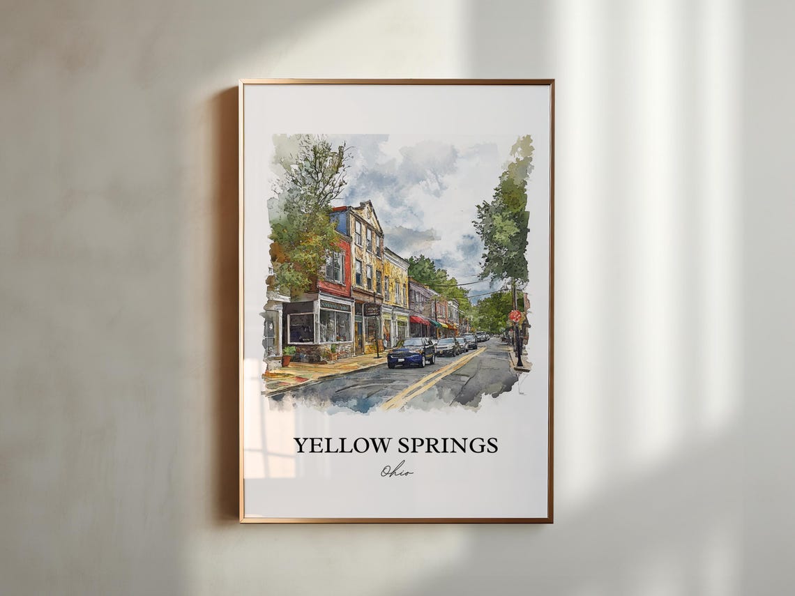Yellow Springs Ohio Watercolor Charming Downtown Street Poster - Image 5