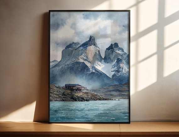 Torres del Paine Chile Granite Towers Watercolor Mountain Poster