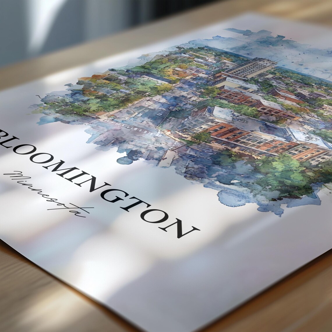 Bloomington Minnesota Leafy Downtown Aerial Watercolor Art Poster - Image 6