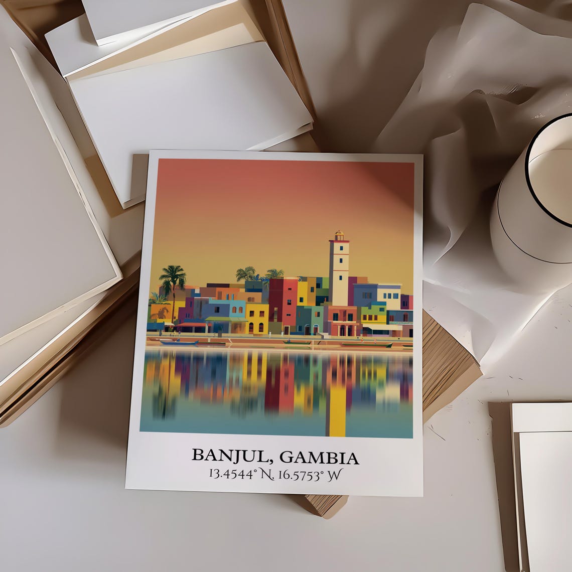 Banjul Gambia Harbor Lighthouse Sunset Waterfront Travel Poster - Image 4