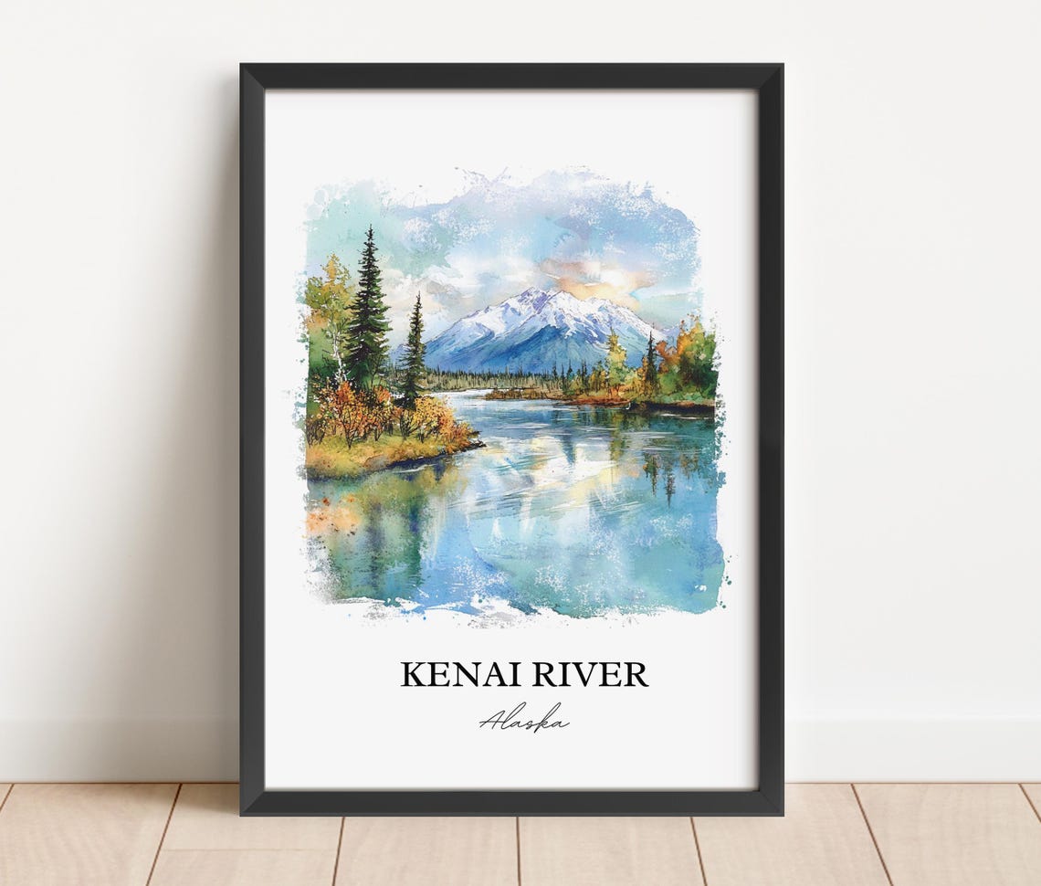Kenai River Alaska Mountain Reflection Watercolor River Poster - Image 2