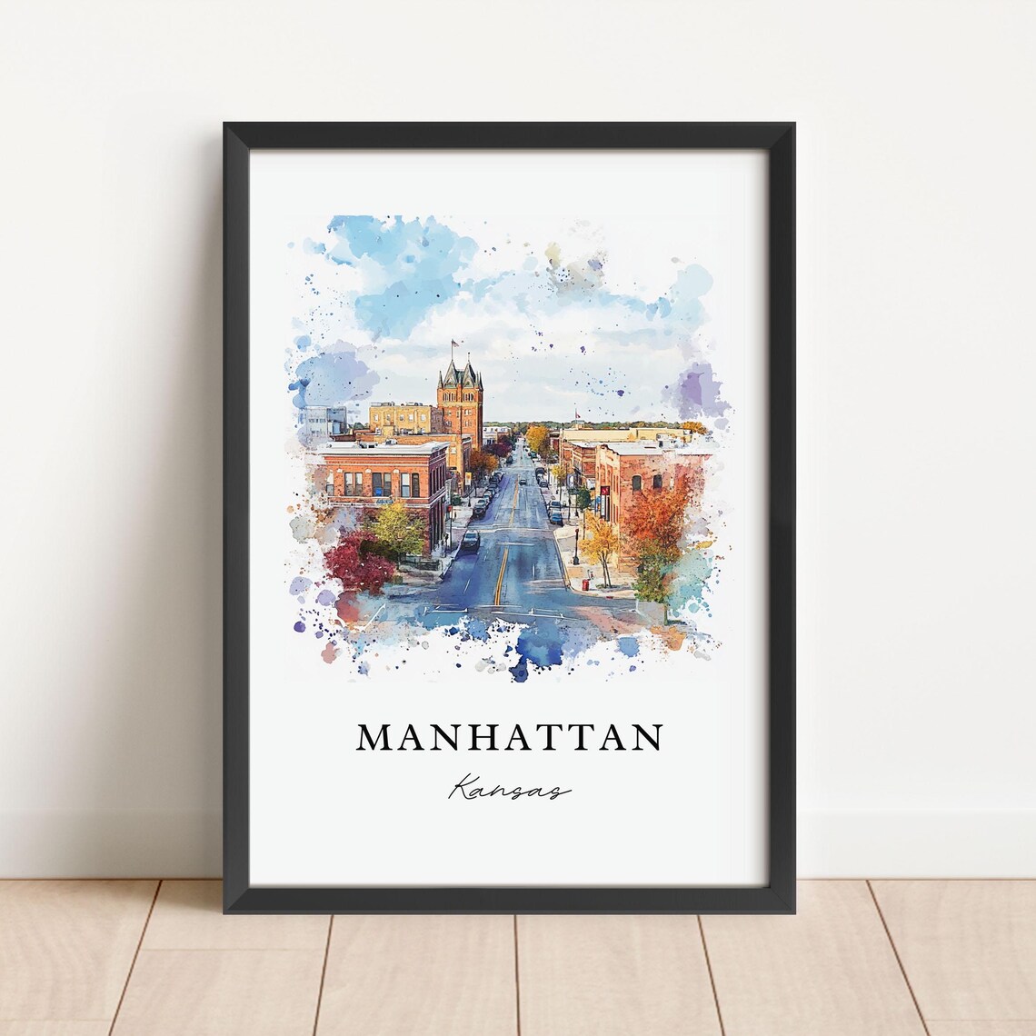 Manhattan Kansas Watercolor Travel Poster Art Print