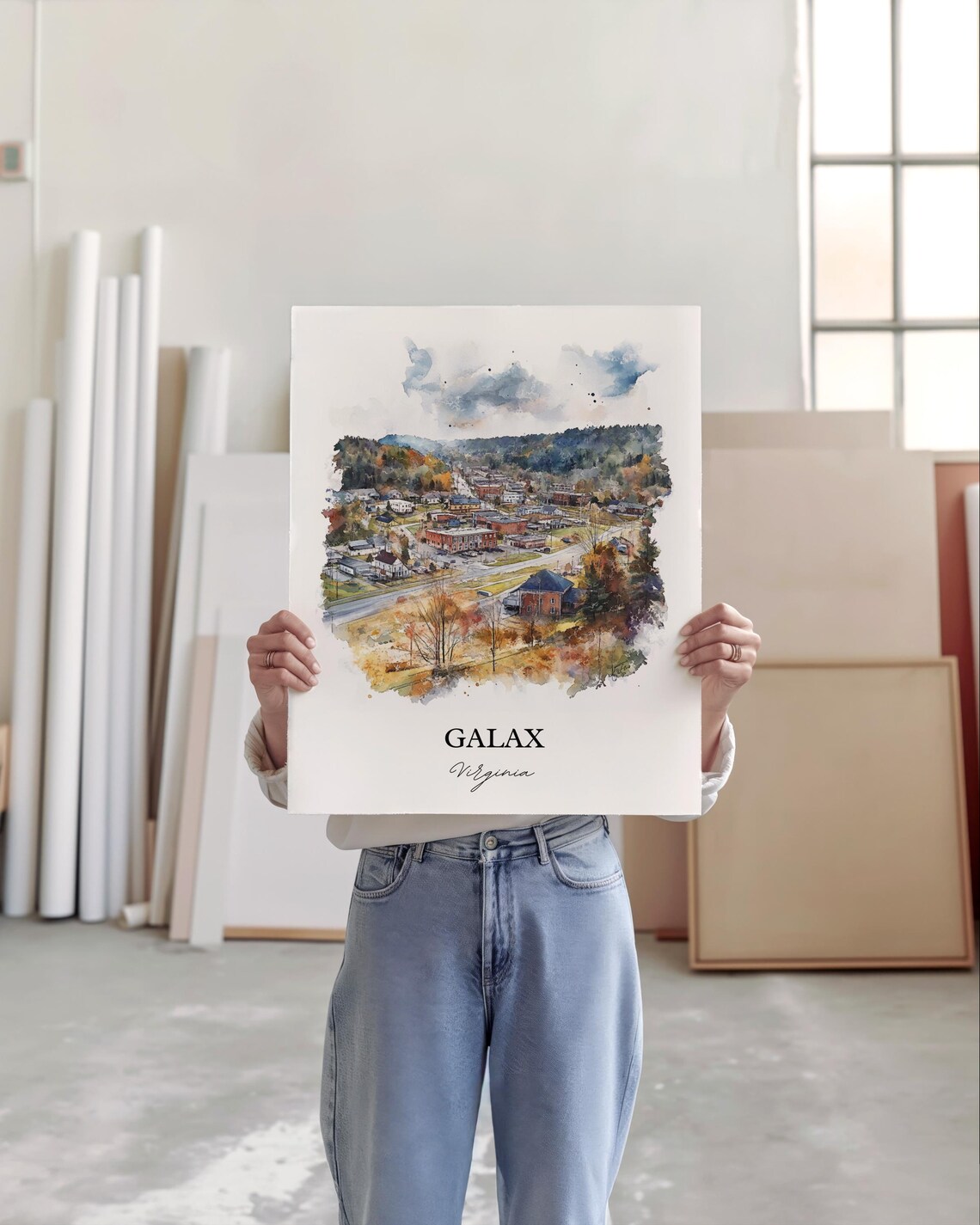 Galax Virginia Town Overlook Valley Autumn Watercolor Travel Poster - Image 4
