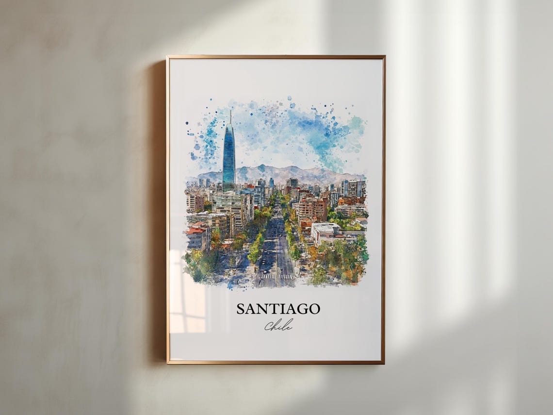 Santiago Wall Art Print Chile Watercolor Gift Travel Poster Housewarming - Image 4