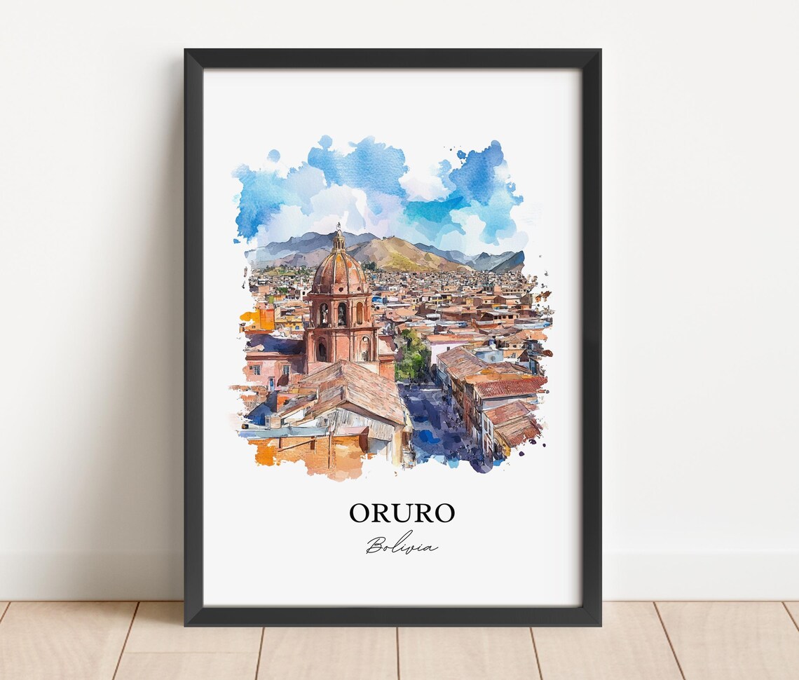 Oruro Bolivia Watercolor Domed Church Altiplano Cityscape Poster - Image 4