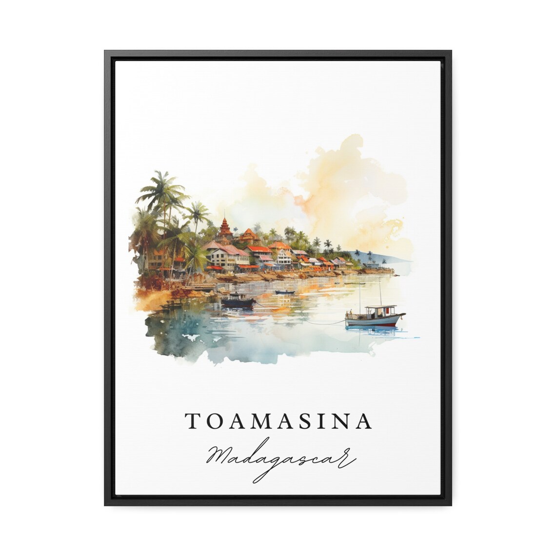 Toamasina Madagascar Watercolor Of Coastal Town And Boats Poster - Image 2