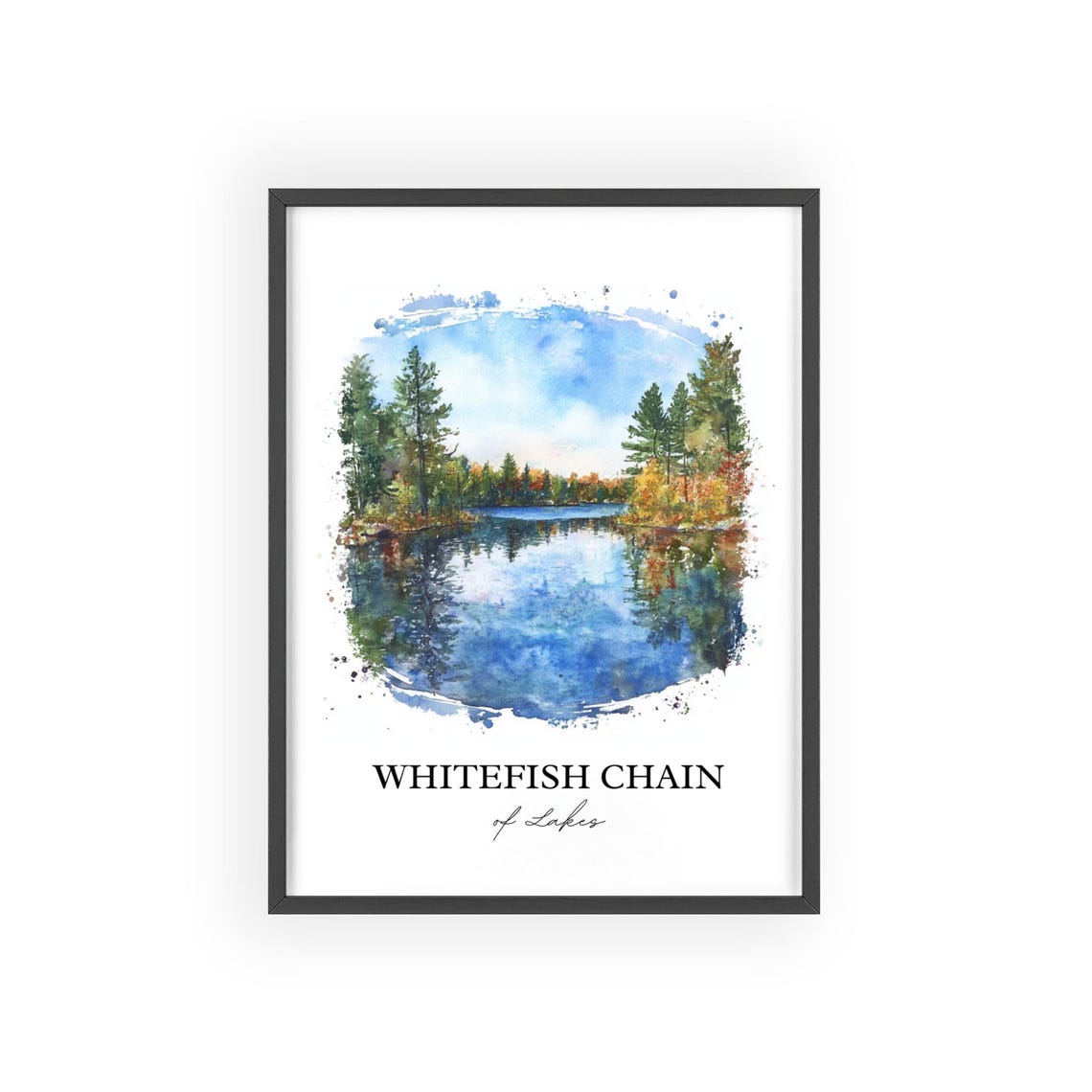 Whitefish Chain of Lakes Minnesota Pine Forest Watercolor Poster - Image 2