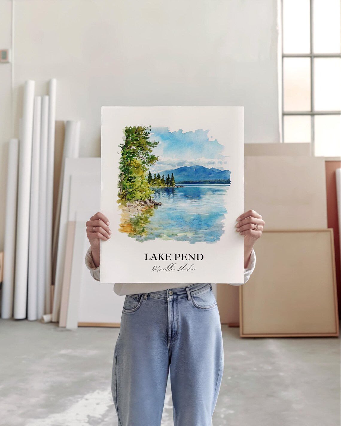 Lake Pend Oreille Idaho Evergreen Shore Watercolor Travel Poster - Image 4