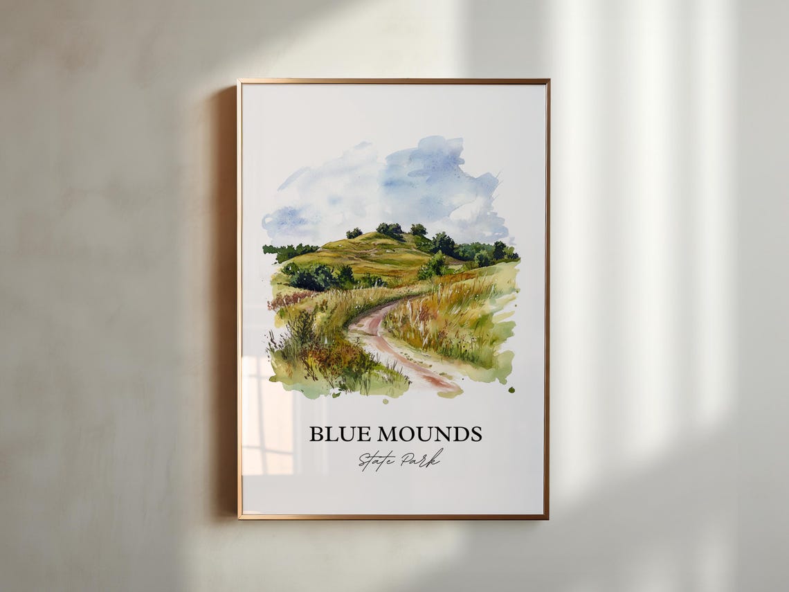 Blue Mounds State Park Prairie Trail Rolling Hills Watercolor Poster - Image 2